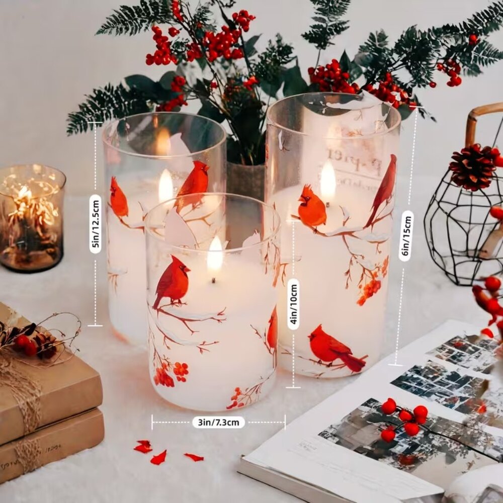 3 pc Cardinal Flameless Candles - Picture 2 of 4